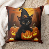 Zwarte kitten in heksenhoed te midden van Hallowee Kussen (Deken)