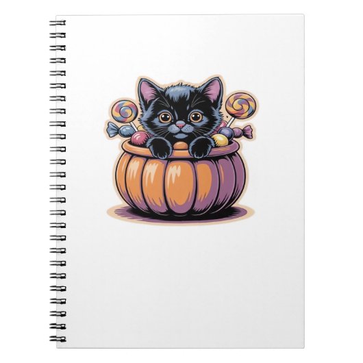 Zwarte kitten in Treat Bucket Classic T-Shirt Notitieboek (Voorkant)