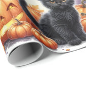 Zwarte Kitten Kat Halloween Inpakpapier (Rol Hoek)
