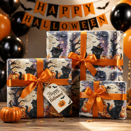Zwarte Kitten Kat Halloween Inpakpapier