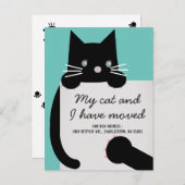 Zwarte Kitten Kat Licht Teal Verhuisbericht Aankondigingskaart (Voorkant / Achterkant)