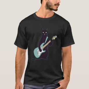 Zwarte Kitten Kat Speelt Elektrische Gitaar Muzika T-shirt