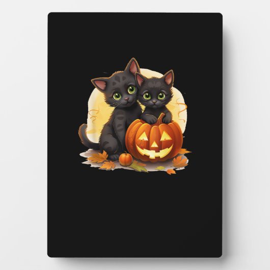 Zwarte Kitten Katten Pompoen Halloween Jack O Lant Fotoplaat (voorkant)