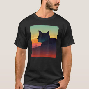 Zwarte Kitten Kijkt Naar De Kleurrijke Zonsonderga T-shirt