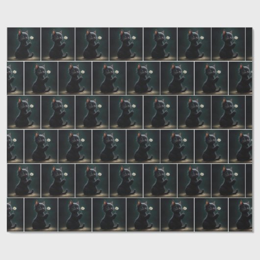 Zwarte kitten met een witte daisy cadeaupapier (Vlak)