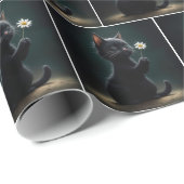Zwarte kitten met een witte daisy cadeaupapier (Rol Hoek)