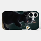 Zwarte kitten met een witte daisy Case-Mate iPhone case (Achterkant (horizontaal))