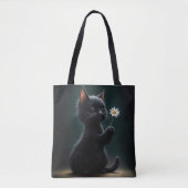 Zwarte kitten met een witte daisy tote bag (Voorkant)