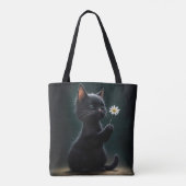 Zwarte kitten met een witte daisy tote bag (Achterkant)