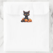 Zwarte Kitten Met Oogstpompoen Vierkante Sticker (Tas)
