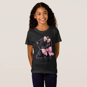 “Zwarte Kitten met Roze Strikken” Mooie Katten T‑S T-shirt