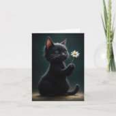 Zwarte kitten met witte Daisy Note Kaart (Voorkant)