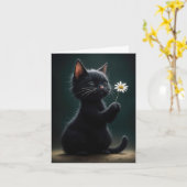 Zwarte kitten met witte Daisy Note Kaart (Gele Bloem)