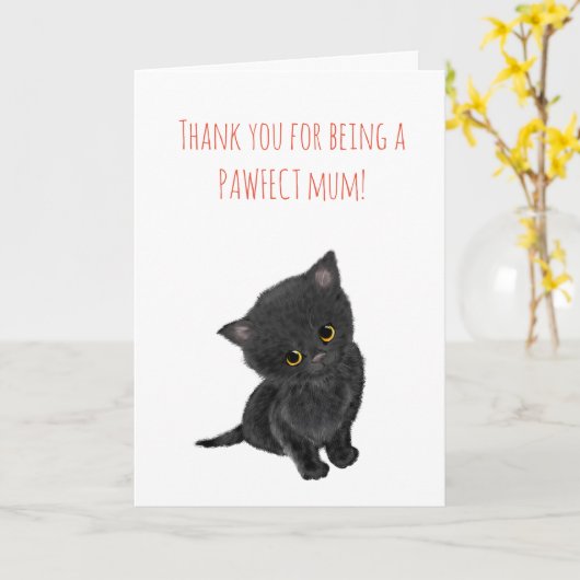 Zwarte kitten-Moederdag Kaart (Gele Bloem)