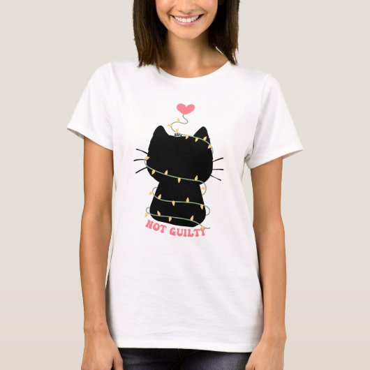 Zwarte kitten niet schuldig t-shirt (Voorkant)