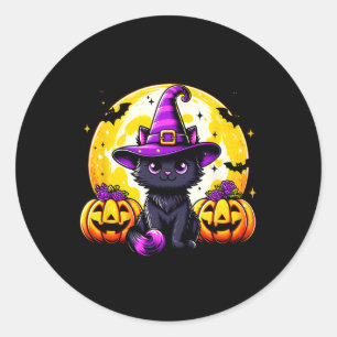 Zwarte Kitten Pompoen Cat Witch Pet Spooky Seizoen Ronde Sticker