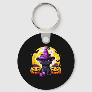 Zwarte Kitten Pompoen Cat Witch Pet Spooky Seizoen Sleutelhanger