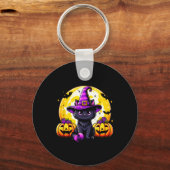 Zwarte Kitten Pompoen Cat Witch Pet Spooky Seizoen Sleutelhanger (Voorkant)