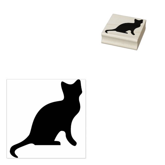 Zwarte kitten silhouet rubberstempel (Gestempeld)
