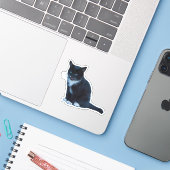 Zwarte kitten Tuxedo zittend mauwen Sticker (Laptop met iPhone)