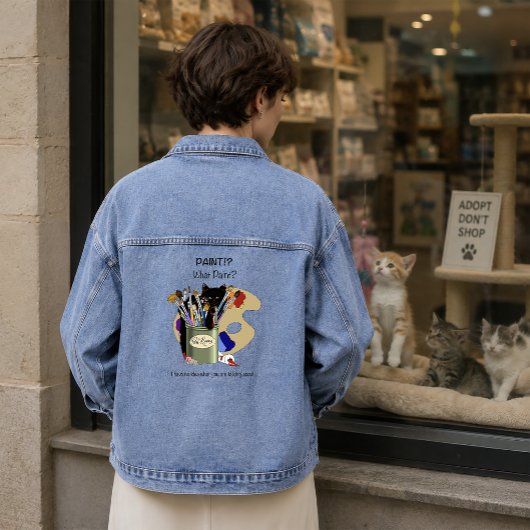 Zwarte Kitten Verfkwast Pot Kunstenaar Kat Roze Denim Jacket