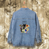 Zwarte Kitten Verfkwast Pot Kunstenaar Kat Roze Denim Jacket
