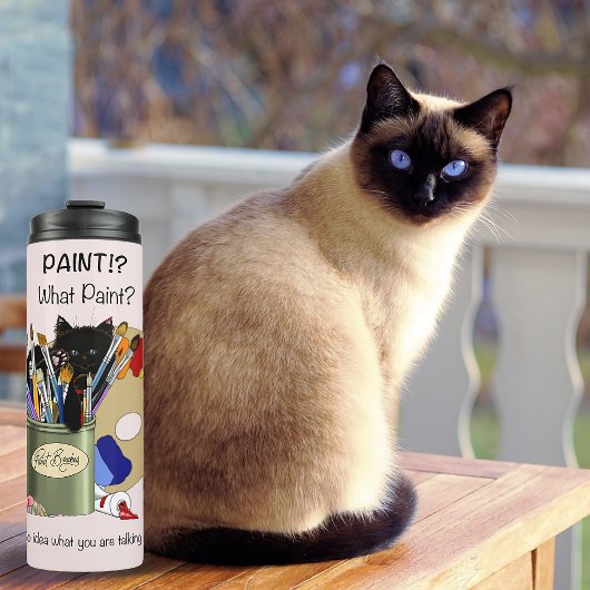 Zwarte Kitten Verfkwast Pot Kunstenaar Kat Roze Thermosbeker