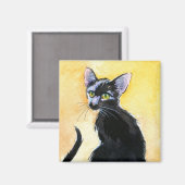 Zwarte kittenkat, oranje en gele magneet (Voorkant / Achterkant)