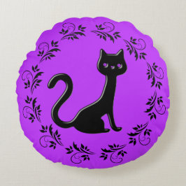Zwarte Kittens Cartoon 11 Rond Kussen