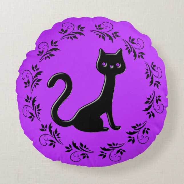 Zwarte Kittens Cartoon 11 Rond Kussen (Voorkant)