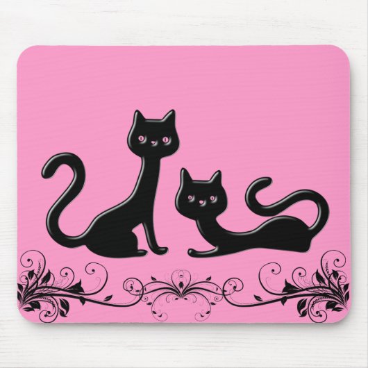 Zwarte Kittens Cartoon Mousepad Muismat (Voorkant)