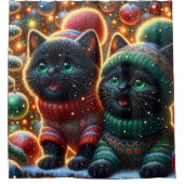 Zwarte Kittens 'Santa Sighting' Douchegordijn (Voorkant)