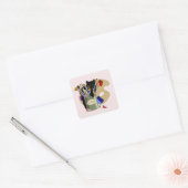 Zwarte Kittens Verfkwast Pot Kunstenaar Kat Roze Vierkante Sticker (Envelop)