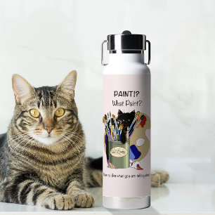 Zwarte Kittens Verfkwast Pot Kunstenaar Kat Roze Waterfles