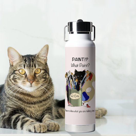 Zwarte Kittens Verfkwast Pot Kunstenaar Kat Roze Waterfles