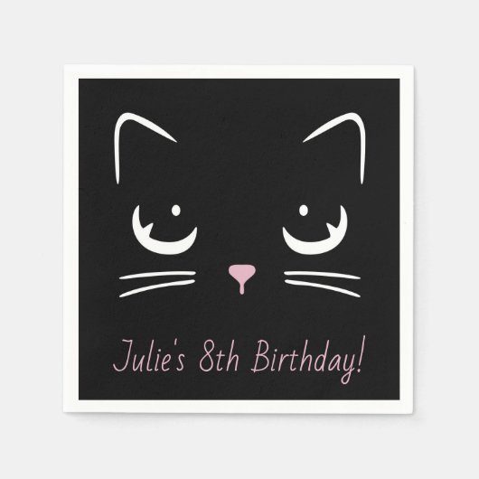 Zwarte Kitty Cat Gezicht Papier Servet (Voorkant)