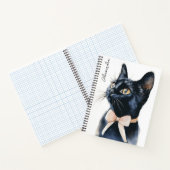 Zwarte Kitty Cat in Peach Bow Gepersonaliseerd Notitieboek (Binnen)