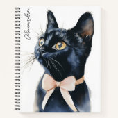 Zwarte Kitty Cat in Peach Bow Gepersonaliseerd Notitieboek (Voorkant)