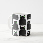 Zwarte Kitty Groene Ogen Custom Koffiemok (Voorkant links)