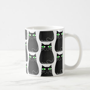 Zwarte Kitty Groene Ogen Custom Koffiemok