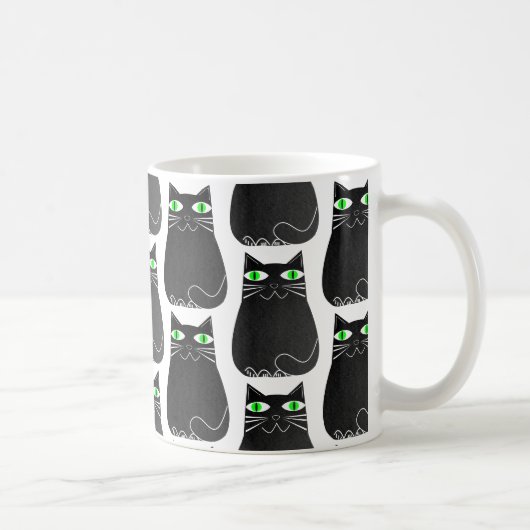 Zwarte Kitty Groene Ogen Custom Koffiemok (Rechts)