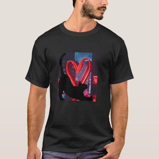 Zwarte Kitty Kat in de Stad Met een Hart T-shirt (Voorkant)