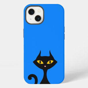 Zwarte Kitty Kat met Azuurblauwe Achtergrond iPhone 13 Hoesje
