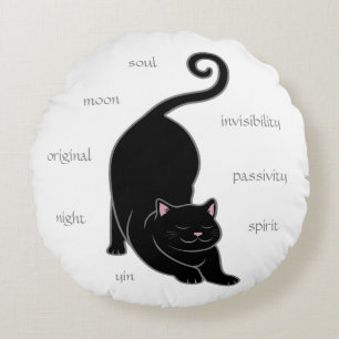 Zwarte Kitty Kat Yoga & Bewerkbare Tekst Ronde Kus Rond Kussen