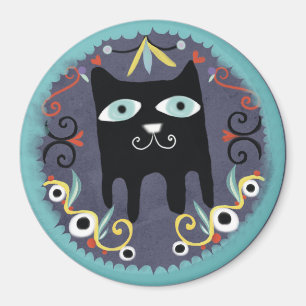 Zwarte Kitty Lieve Kawaii Kat Blauwe Magneet