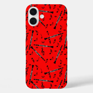Zwarte klarinetten Muzieknoten iPhone 16 Plus Hoesje