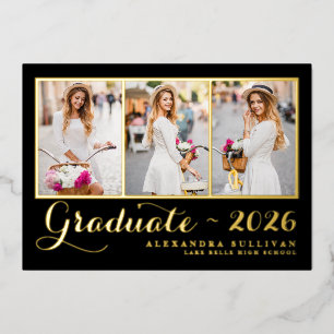 Zwarte klas van 2026 foto collage afstuderen folie uitnodiging
