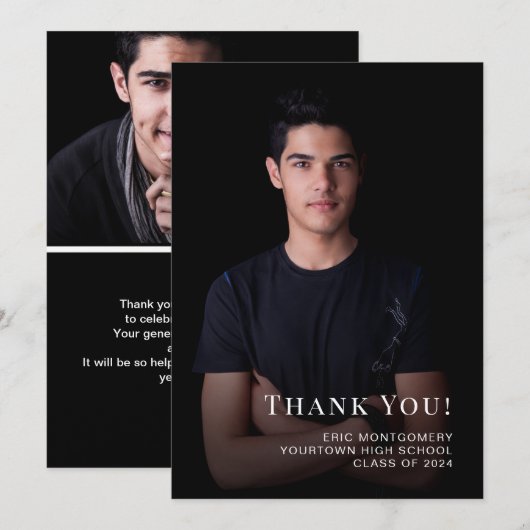 Zwarte Klasse van 2024 Afstuderen Dank u Foto Bedankkaart (Voorkant / Achterkant)