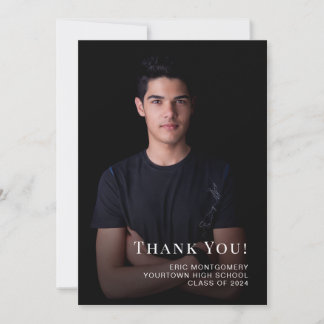 Zwarte Klasse van 2024 Afstuderen Dank u Foto Bedankkaart