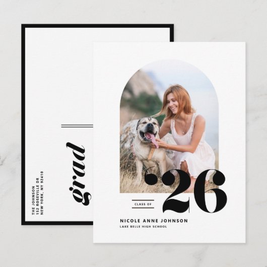 Zwarte Klasse van 2025 Arch Photo Afstuderen Uitnodiging Briefkaart (Voorkant / Achterkant)